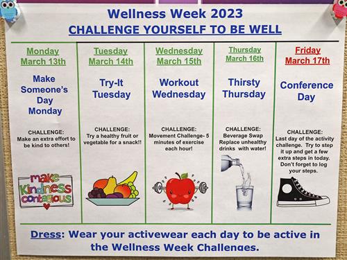  Wellness Week calendar of events for 2023 school year